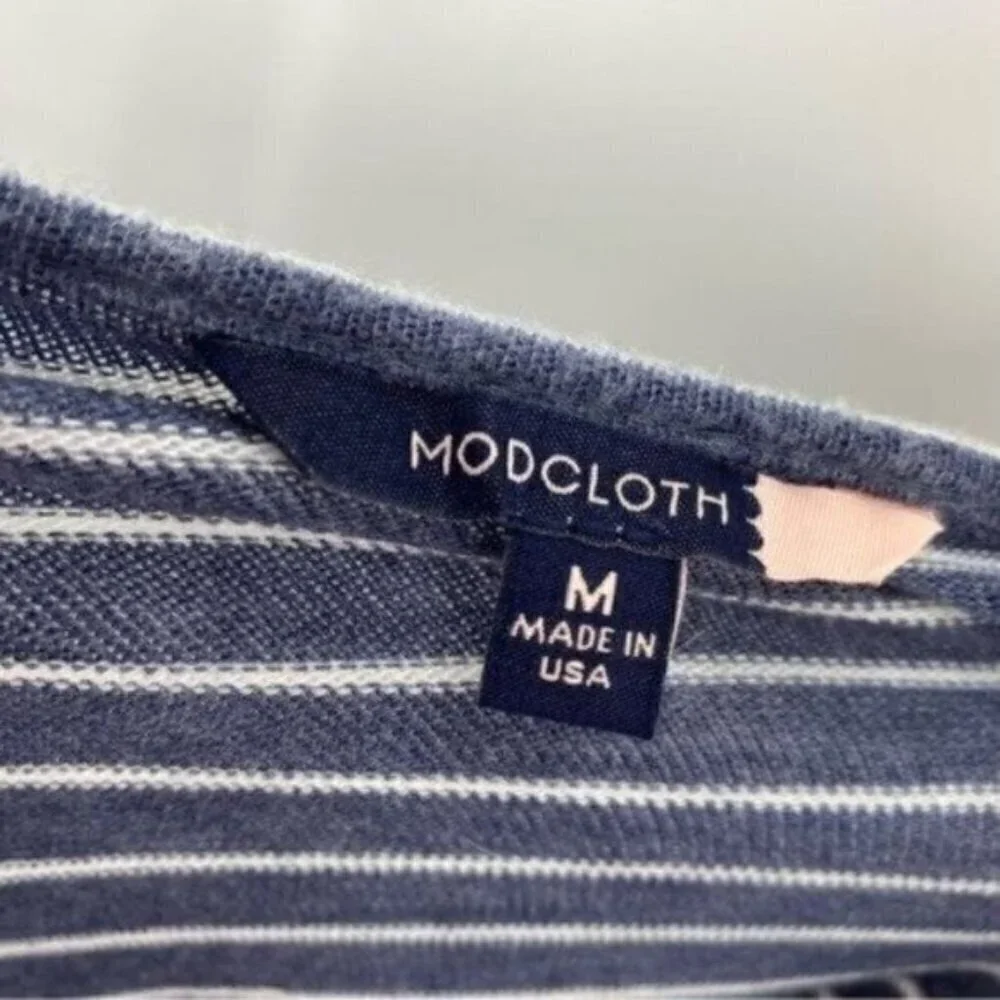 Modcloth Peplum Top Blue White Striped Knit - Picture 8 of 11